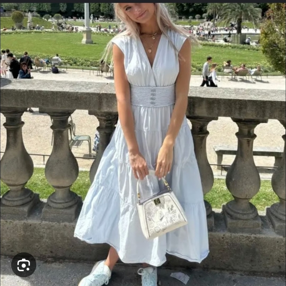Derek Lam Collective HOT ITEM! Tiered 100% Cotton Poplin Dress in Sky. IT50/US14